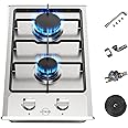 Hobsir 2 Burner Propane Gas Cooktop, 12 Inches Stainless Steel Built-in Gas Stove Top for LPG NG Dual Fuel, 2 Burner Natural Gas/Propane Cooktop with Flame-out Protection for Apartmen, Kitchen 110V