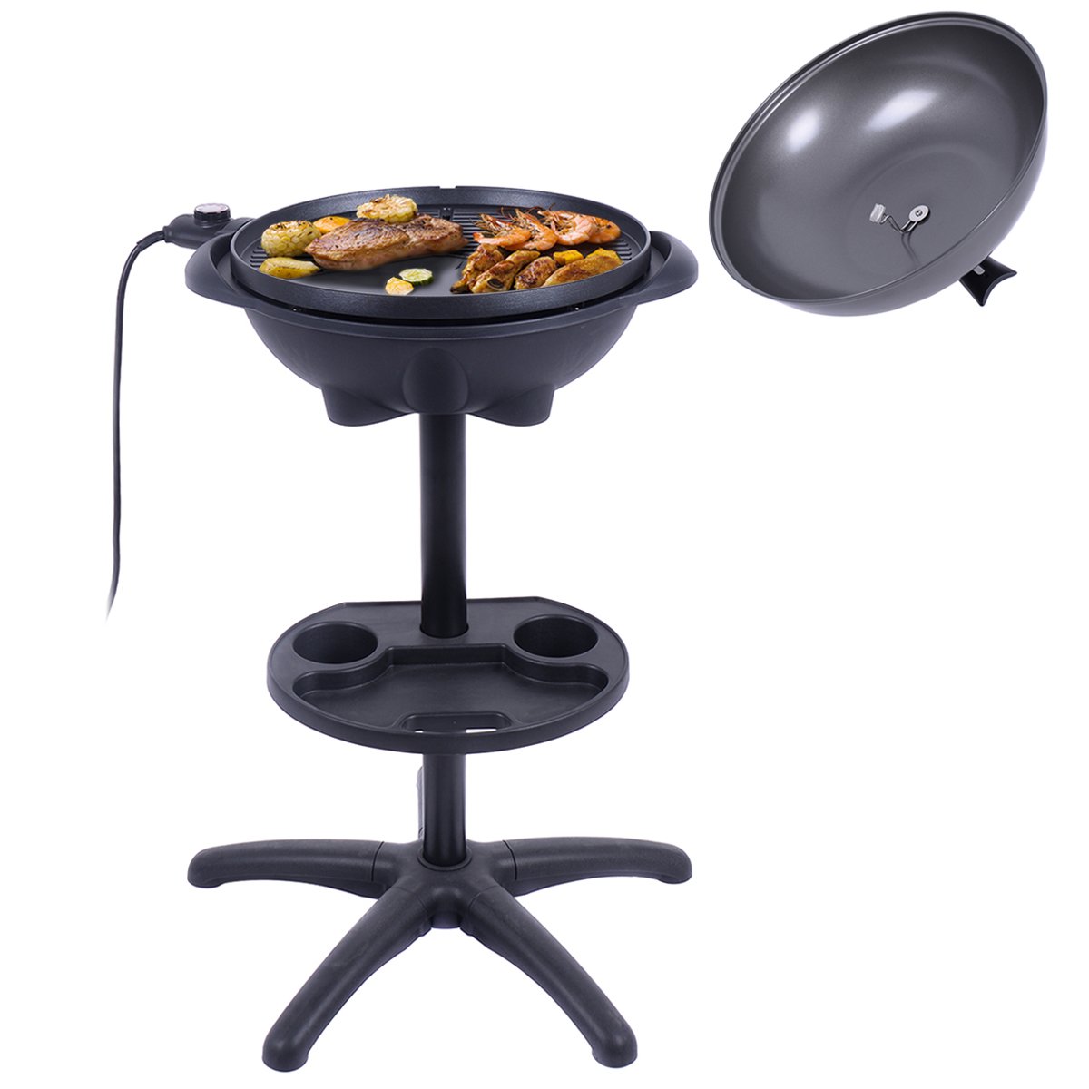 CHEFJOY 1350W Indoor/Outdoor Grill Electric BBQ Grill w/ 4 Temperature Setting, Non-stick, Smokeless, Black - Image 4