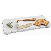 Mud Pie Scallop Marble Board Set, White, 12" x 5" | Scalloped Cutting Board for Charcuterie