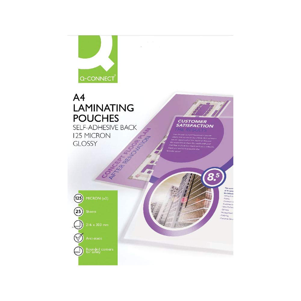 Q-Connect A4 Sticky-Backed Laminating Pouches 125 Micron KF24056 - Pack of 25