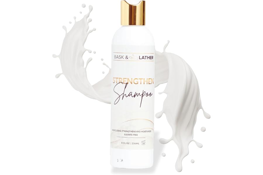 BASK & LATHER Strengthen Hair Shampoo – All-Natural, pH‑Balanced Formula for Hair Growth & Repair, Sulfate‑Free, Silicone‑Free, Paraben‑Free, 8 oz