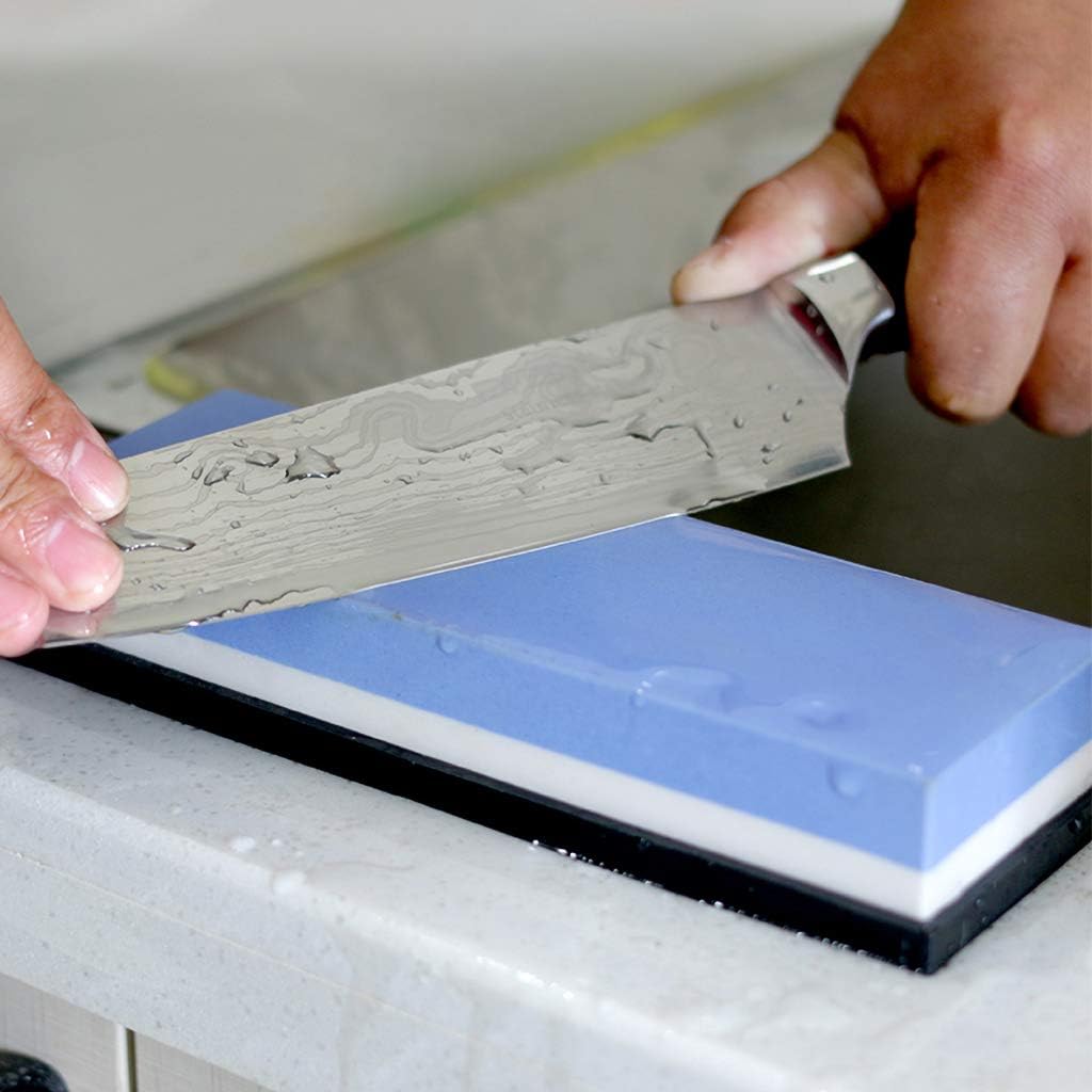 PHYEX Knife Sharpening Stone, Combination Dual Sided 1000/6000, with Non Slip Base, Flattening Stone & Angle Guide: Kitchen & Dining
