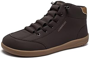 HOBIBEAR Leather Barefoot Boots Zero-Drop Wide Width Minimalist Shoes Unisex Mid Top Walking Boots