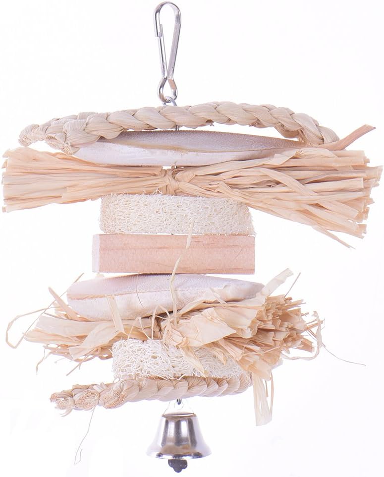 Pet Bird Chew Toys Parrot Natural Cuttlefish Bone Luffa Twisted String