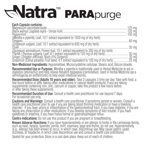 Parasite Cleanse for Humans, Adults Dewormer, Black Walnut Clove, Natra PARApurge