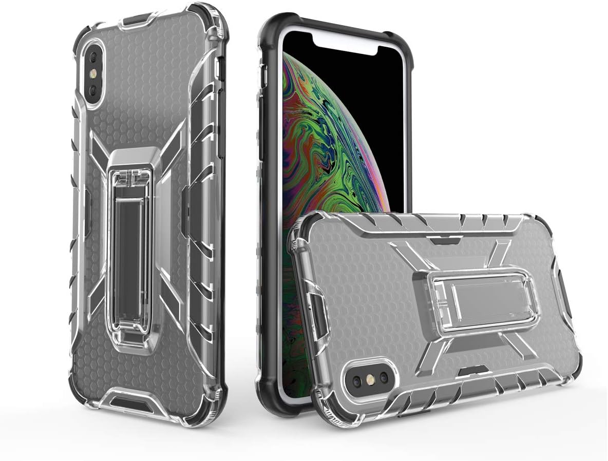 Molzar Kickstand Series iPhone Xs Max Case, Vertical and Horizontal Stand, Hard PC Back and Flexible TPU Frame with Bumper Corner, Drop Protection,Compatible with iPhone Xs Max,Translucent Black/Black