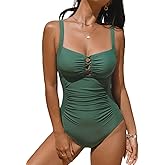 CUPSHE Women's One Piece Swimsuit Sweetheart Neck Wide Adjustable Straps Ruched Front Keyhole Bathing Suit