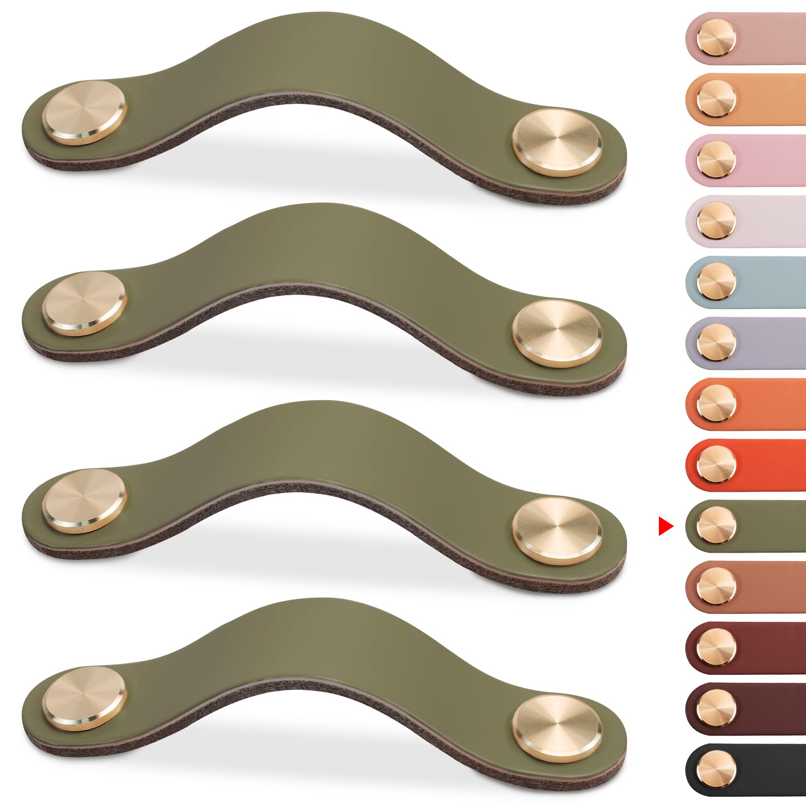 LEREATI 4pcs Leather Drawer Handles Drawer Knobs Kitchen Cupboard Handles, Faux Leather Drawer Pulls for Cupboards, Wardrobe, Dresser, Closet (Green, 128mm Hole Center)