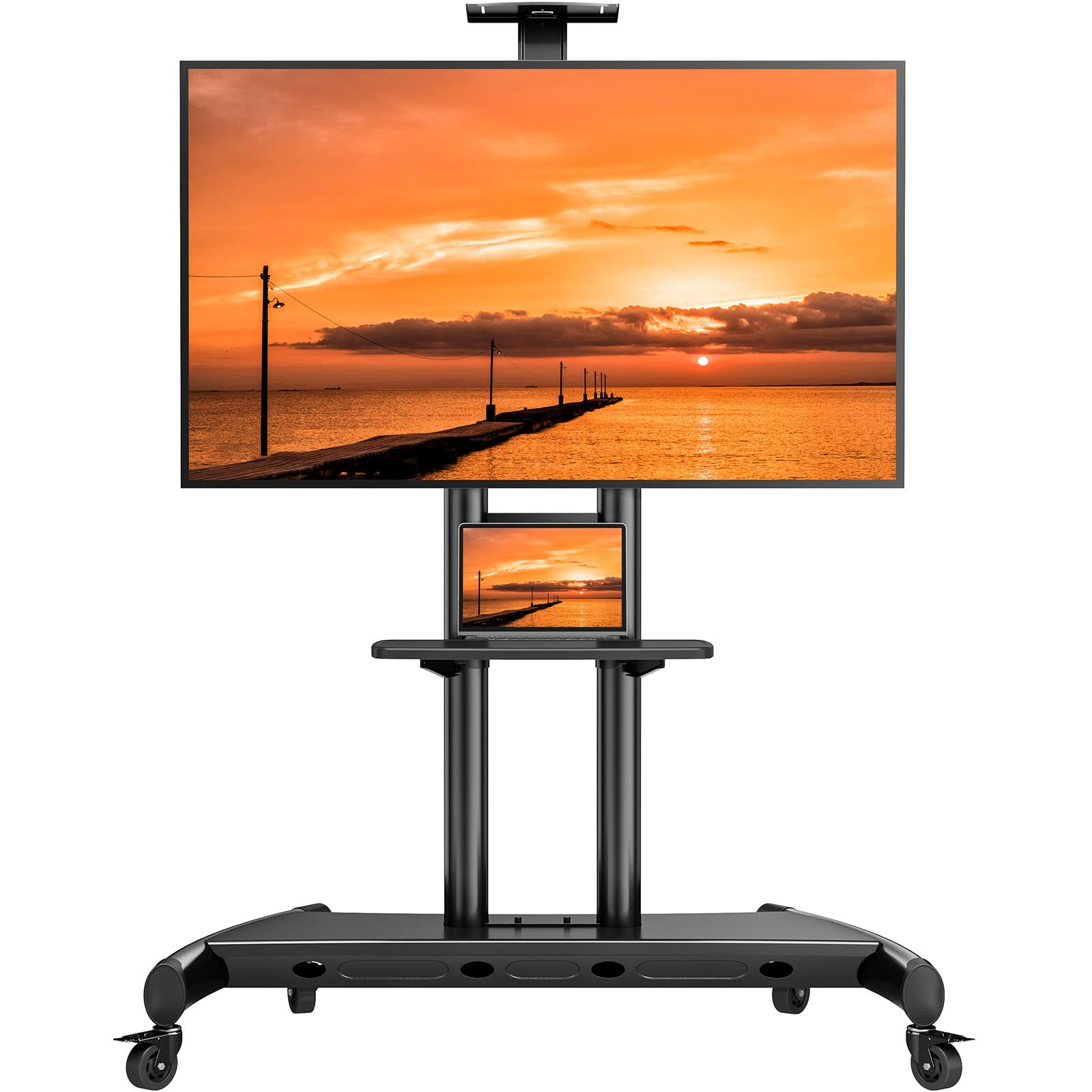 Photo 1 of **MINOR USE WEAR**Perlegear Rolling TV Stand, Portable TV Stand on Wheels for 55-90 Inch Screens up to 200 lbs, Adjustable Mobile TV Cart with AV Shelf & Camera Shelf, Outdoor Tv Stand Max VESA 800x500mm, PGTVMC07