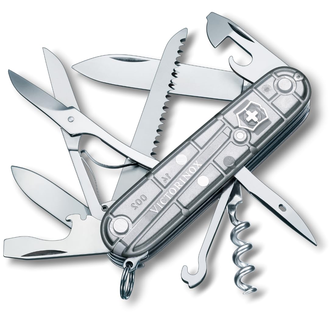 Victorinox Huntsman Swiss Army Knife, 15 Functions, Swiss Made Pocket Knife with Large Blade, Screwdriver, Scissors and Wood Saw - Silver Tech Image
