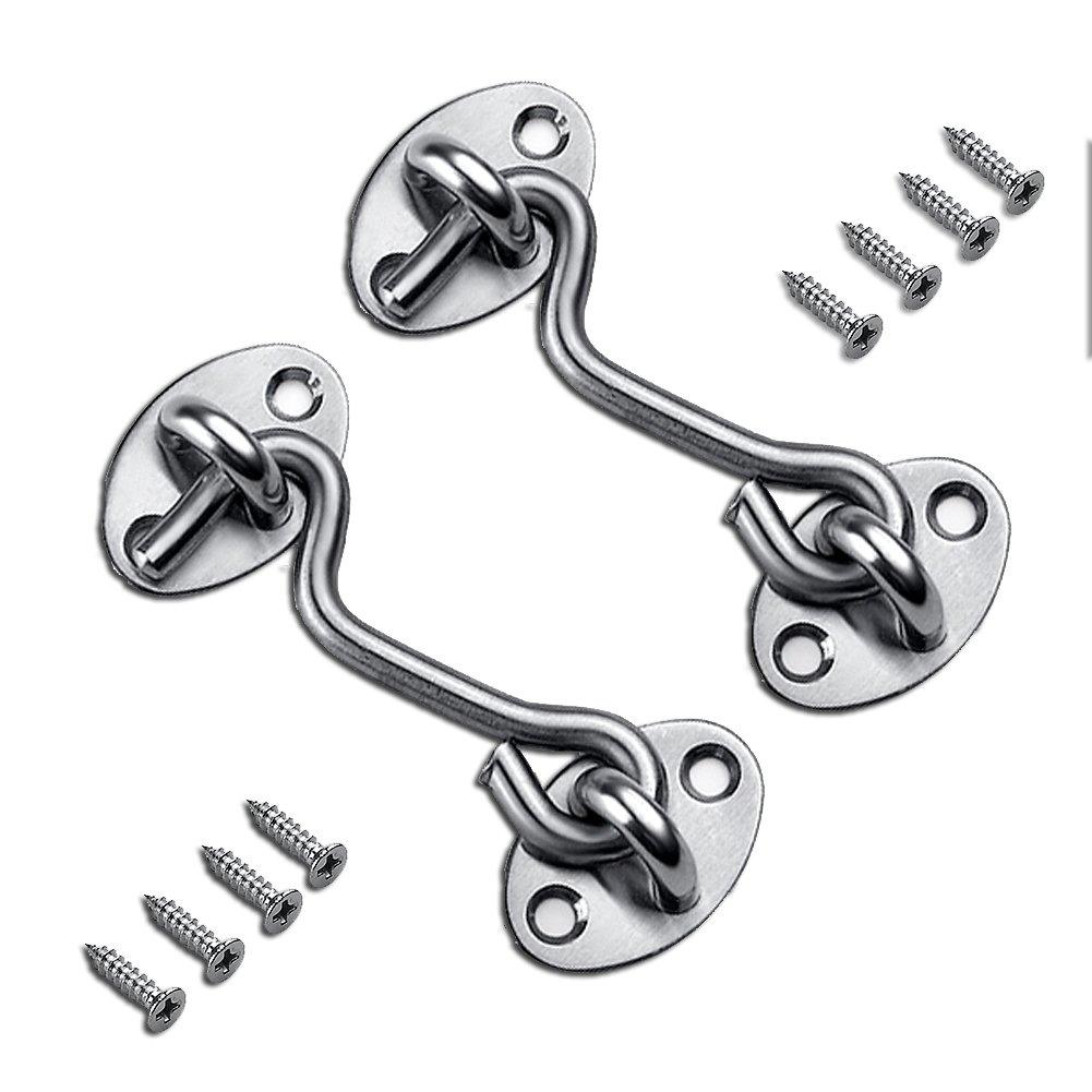 Cabin Hook Eye Latch Gate Door Swivel Window,【2 Pack】Solid Thicken Stainless Steel with Mounting Screws by INHDBOX (3 Inch)