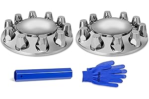 HQALTY Chrome Dome 2 Front Axle Cover Kit with 32mm/33mm Thread-on Lug Nut Covers with Removable Hub Caps for Semi Truck (Installation Tool Included)