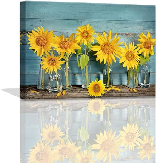 Sunflower Bathroom Decor Simple Life Rustic Wall Decor Vintage Vase Wooden Planks Sunflower Wall Pictures For Bedroom 3 Pieces Canvas Wall Art Flower Photo For Kitchen Wall Decor Framed 12x16inch Amazon Ca Home