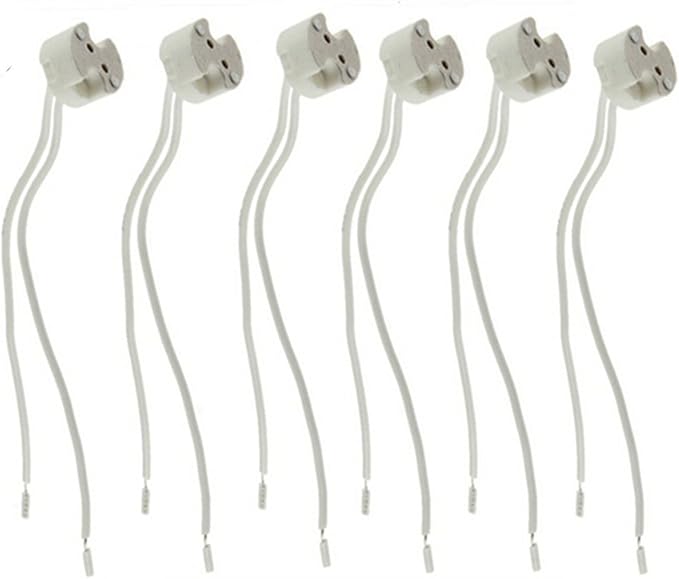 6 Pack G4 GU5.3 BiPin Base Socket Ceramic Socket Adapter with 6" Wire Connector for MR16 MR11