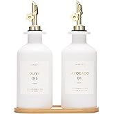 HOMCDALY Olive Oil Dispenser for Kitchen, 11.8oz Glass kitchen Dispenser Bottle, Gold Oil&Vinegar Cruet Set, Leakproof Oil Co