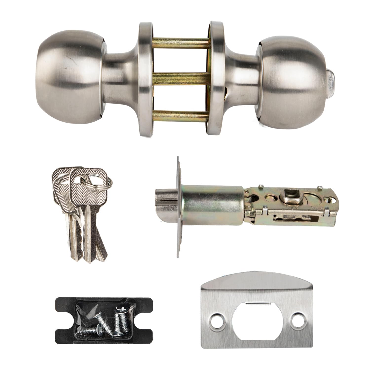 Cumnvulnt 2 Pcs Door Handle Lock with Keys, Door Lock for Interior with Adjustable Latch, Stainless Steel Privacy Door Handle with Locks for Bathrooms, Bedrooms, Kitchen, Balcony, Office (Silver)