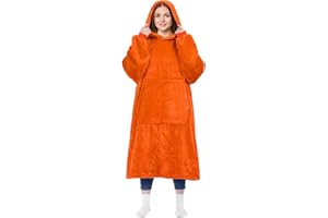 KPBLIS Wearable Blanket Hoodie Gifts for Women and Men, Cozy and Warm Fleece Oversized Hooded Blankets Sweatshirt with Sleeves and Giant Pocket for Adults, Orange
