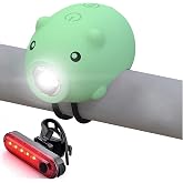 AaiLucky Kids Bike Lights for Night Riding, Girls Bike Light and Horn 2 in 1, Rechargeable Scooter Headlight and Taillight Set, 5+3 Modes, Cute Bicycle Accessories for Women, Boys