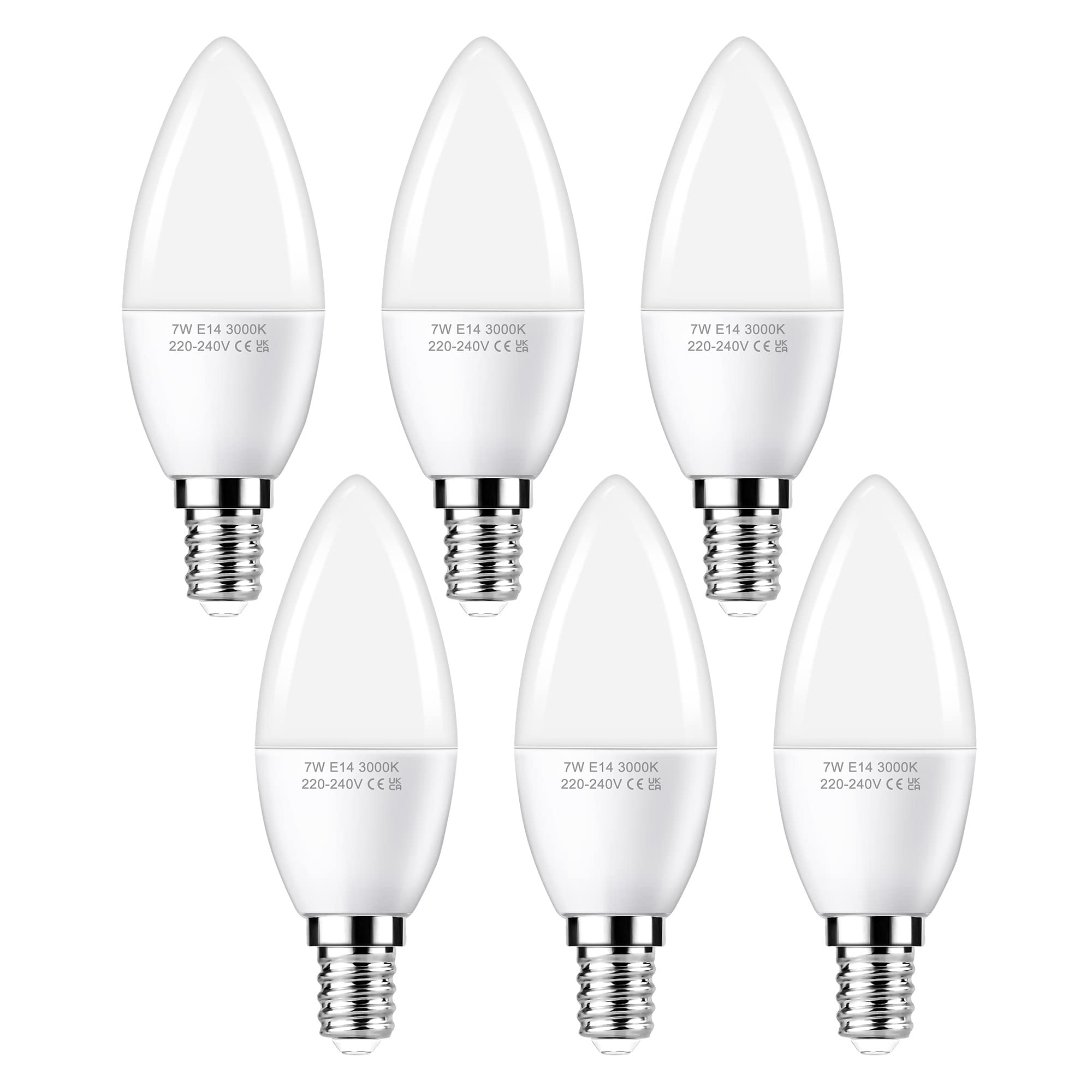 Flaspar E14 LED Candle Light 60W Equivalent, Warm White 3000K, 7W Small Edison Screw, 600LM Energy Saving, 6 Pack