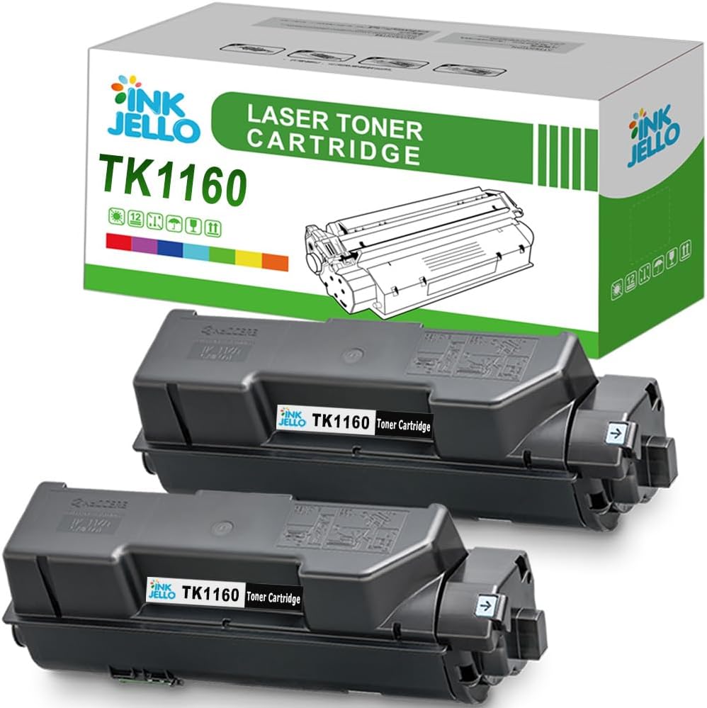 InkJello TK1160 Black Toner Cartridge 2pk for Kyocera ECOSYS P2040dn P2040dw