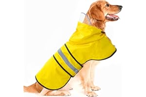 DADANFLY Dog Raincoat Waterproof Reflective Slicker - Lightweight Breathable Hooded Poncho Rain Coat Jacket with Adjustable Belly Strap and Leash Hole for Small Medium Large Dogs (X-Large, Yellow)
