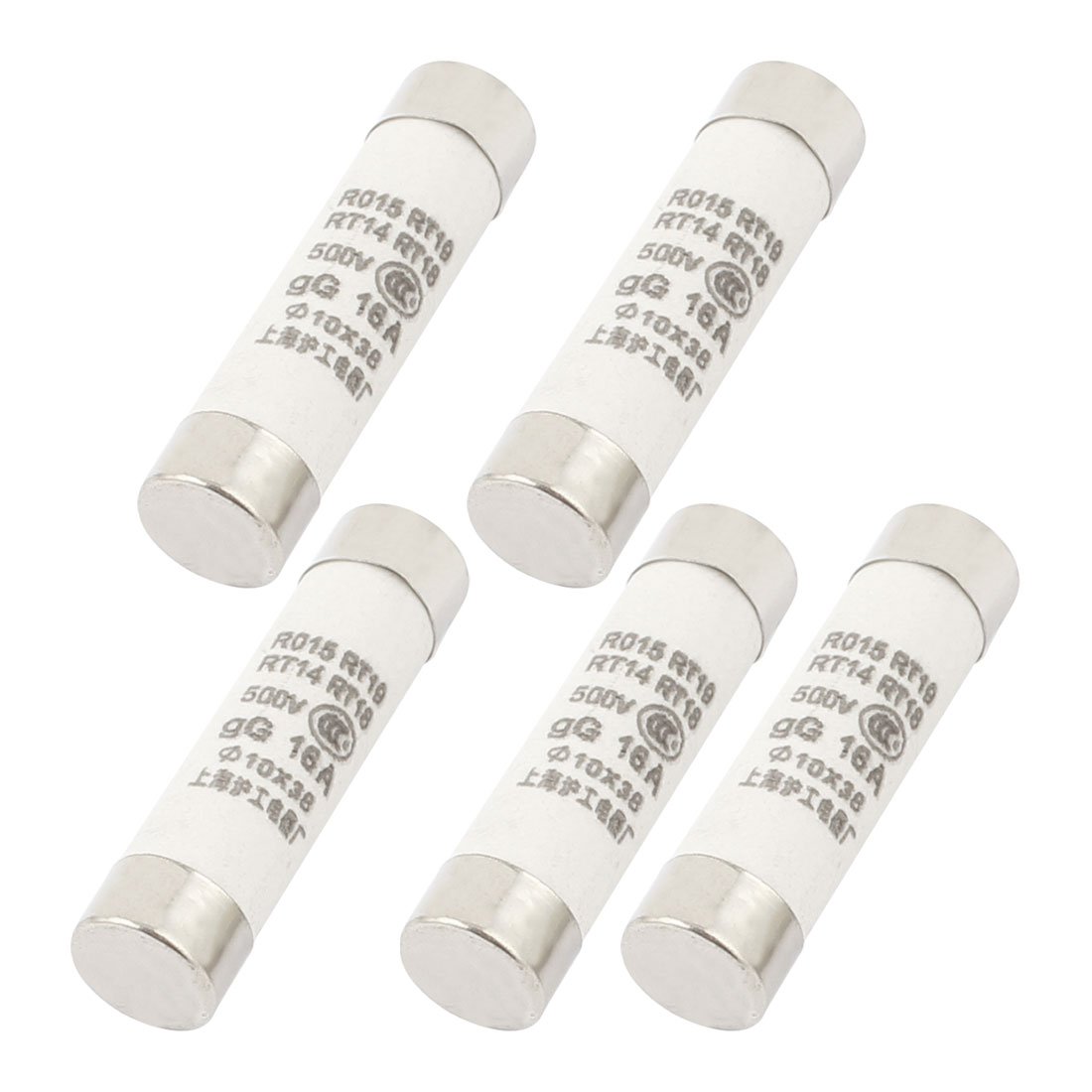 Sourcingmap 5 Pcs 10mm x 38mm Ceramic Body Cylindrical Fuse Link AC 500V 16A