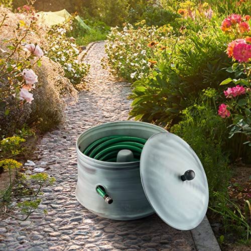 LifeSmart Decorative Garden Hose Pot Storage Holder with Lid Elegant