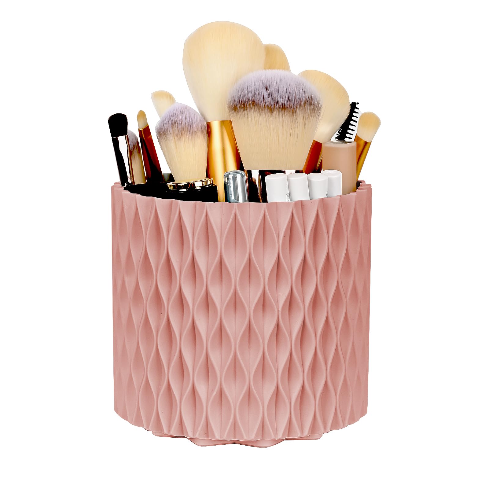 WAFJAMF Makeup Organiser Brush Holder 360 Rotating Cosmetics Organizer Large Capacity Storage Box for Vanity Desktop Bathroom Countertop 5 Slot Makeup Brushes Container - Classic Style – Pink