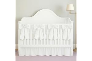 SmoothNovelty White Crib Bed Skirts with 4 Large Cot Bow 28" x 52" Baby Crib Skirt for Boys Girls Nursery Toddler Bedskirt Dust Ruffle 14" Drop(Ruffle)