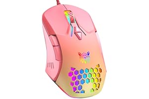ONIKUMA GAMING Gaming Mouse, Wired PC Mouse with RGB Backlit, 6 Adjustable DPI, Ergonomic Office Laptop Mouse, Computer Gamer Mouse with Side Buttons for Windows/Mac/Linux/Chrome, Honey Pink
