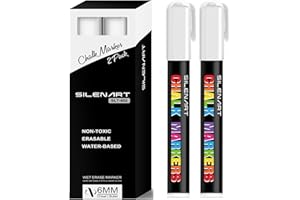 SILENART White Liquid Chalk Markers - Chalk Markers White - Dry Erase Markers Pen - for Chalkboard Signs, Windows, Blackboard, Glass