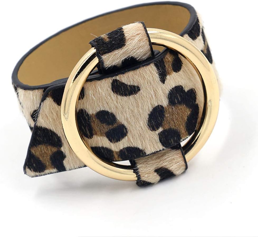 Handmade Horse Hair Leather Leopard Bracelet Belt Buckle Bangles Women Jewelry