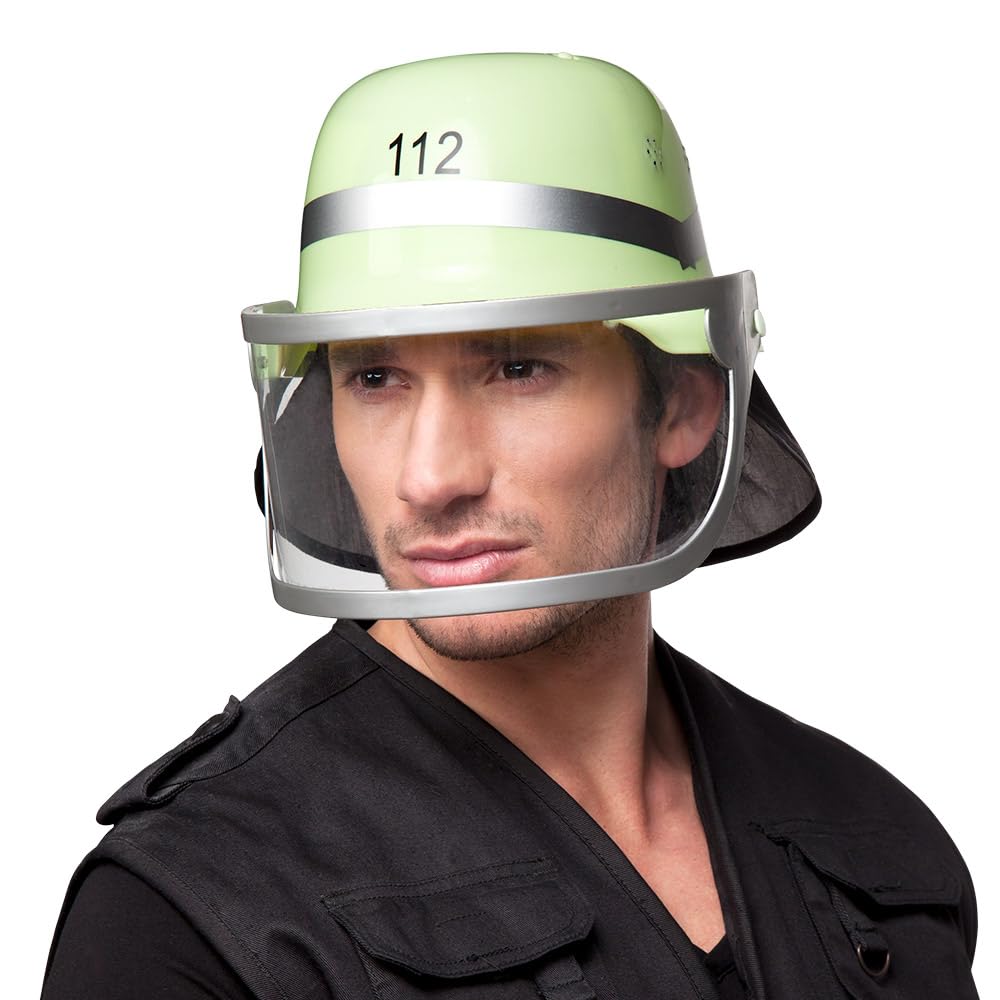 Boland Adult Fireman Helmet With Moveable Visor, Fireman Hat, Firefighter Helmet, Fireman Fancy Dress Accessory, Headwear, One Size, Yellow and Silver (One Size)