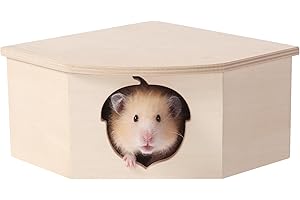 tafit Natural Wooden Hamster House Hideout Small Animals Habitat Exploring Toys for Dwarf Hamster, Syrian Hamster, Gerbils, Mice, Rats, Hedgehog, Lemmings (Chestnut Shape Hole)
