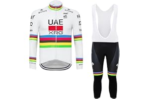 SGCIKER Pro Team UAE White Winter Thermal Fleece Cycling Jersey Set,Mens Long Sleeve Warmer Cycle Jacket Bike Clothing