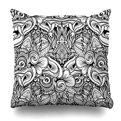 Ahawoso Throw Pillow Cover Culture Pattern Barong Ritual Balinese