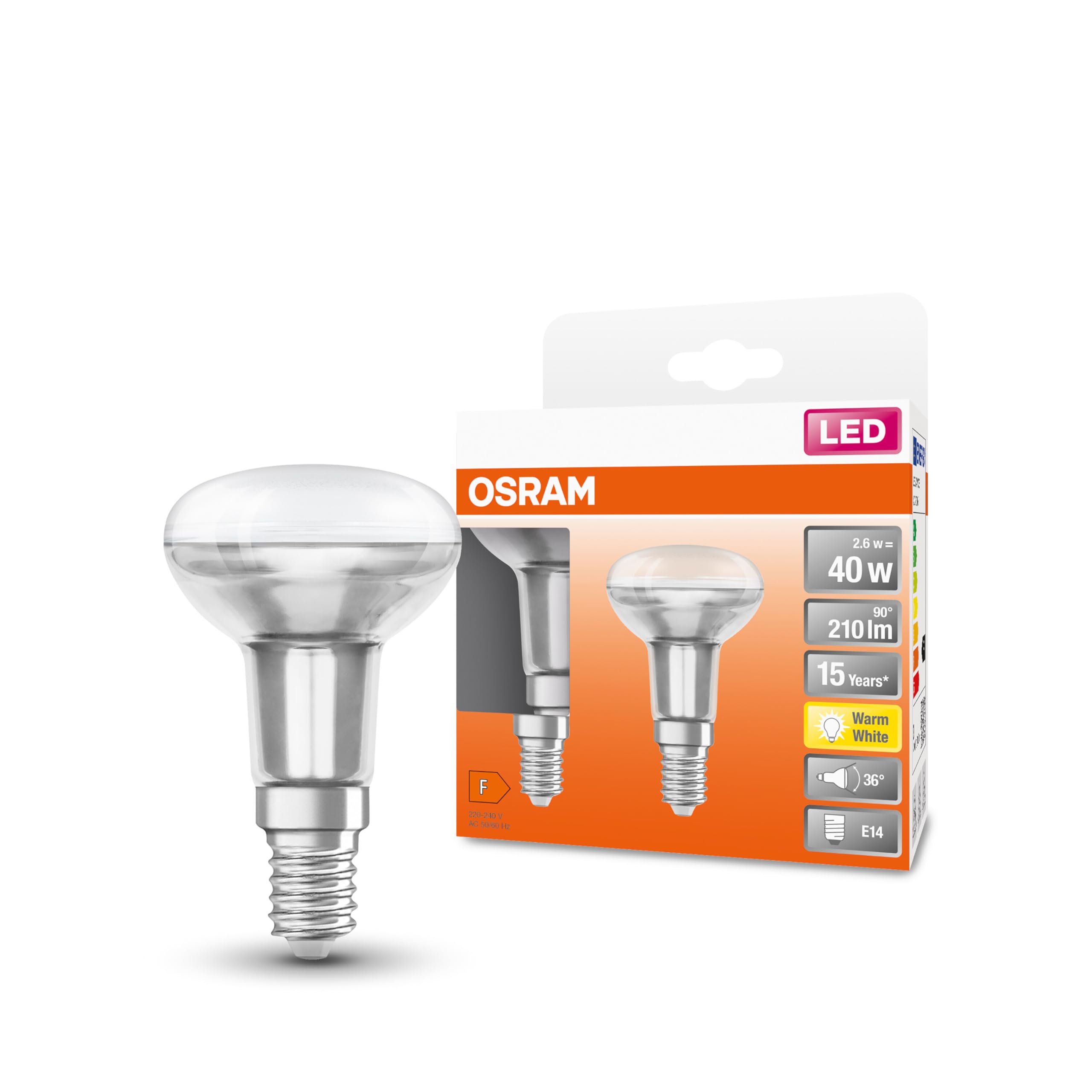 Osram LED Reflector Light Bulb | E14 | Warm White | 2700 K | 3.3 W LED Star R50 Reflector Bulb 40 W Replacement