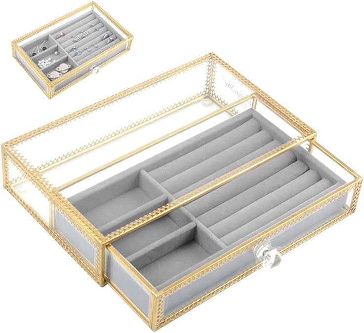 DesignSter Velvet Jewellery Organiser Jewellery Drawer Inserts Glass