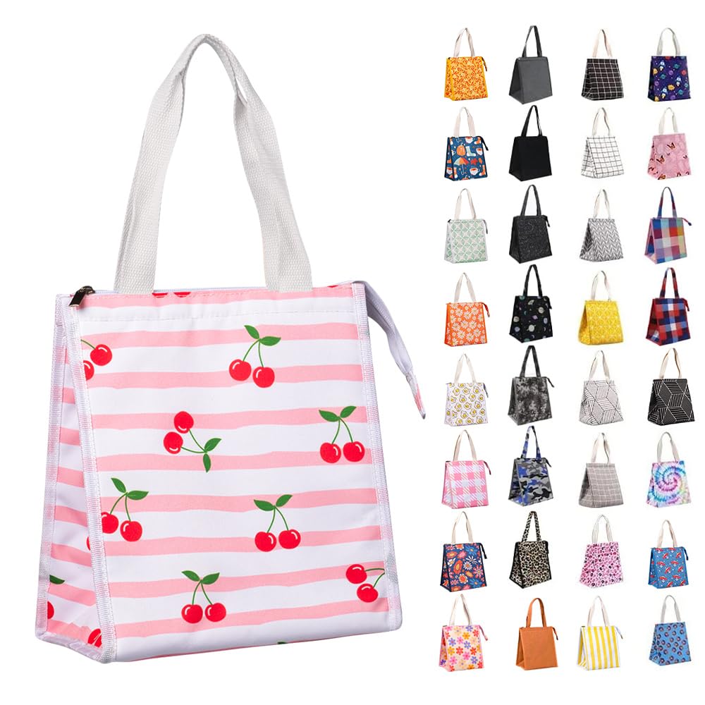 iknoe Insulated Lunch Bag for Women & Adults, 9L Foldable Wide-Open Cooler Bag with Pockets, Leakproof & Portable, for Picnic, Office, Beach(Cherry)