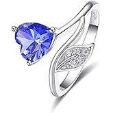 Psiroy 925 Sterling Silver Plated Simulated Tanzanite Heart Engagement Ring for Women