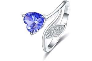 Emsione 925 Sterling Silver Plated Created Tanzanite Heart Cut with Leaf Bypass Eternity Anniversary Wedding Engagement Band Ring