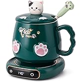 Bgbg Coffee Mug Warmer & Cute Cat Mug Set, Beverage Cup Warmer for Desk Home Office with Three Temperature Up to 140℉/ 60℃, Coffee Warmer for Cocoa Milk Tea Water Candle, 8 Hours Auto Shut Off