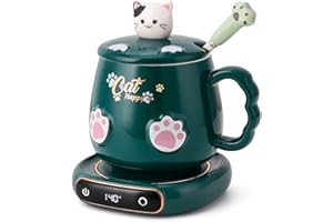 Bgbg Coffee Mug Warmer & Cute Cat Mug Set, Beverage Cup Warmer for Desk Home Office with Three Temperature Up to 140℉/ 60℃, Coffee Warmer for Cocoa Milk Tea Water Candle, 8 Hours Auto Shut Off