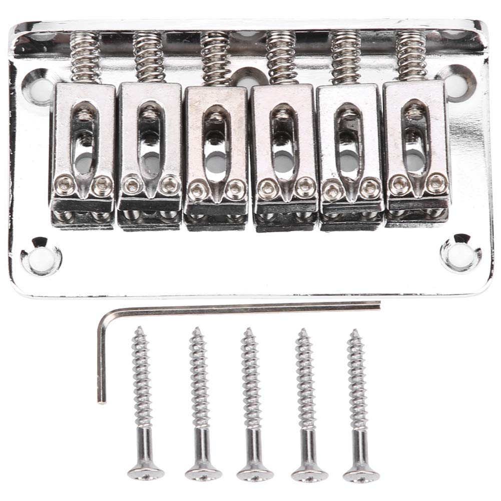 RiToEasysports 6-String Fixed Bridge, Electric Guitar Hardtail Saddle Bridge Replacement Parts with Wrench 78 mm (Silver)