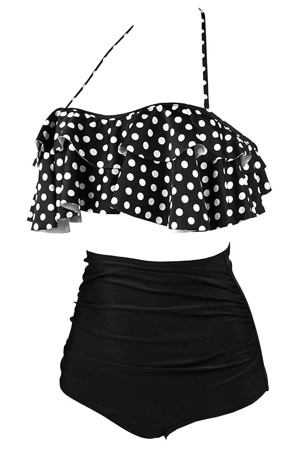 boldgal girl's beach polka dot high waist bikini (black)
