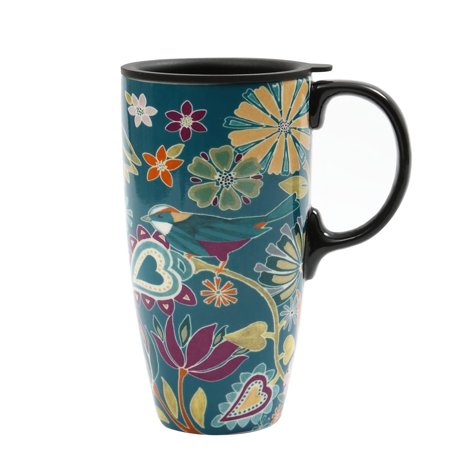 Topadorn 17 oz Ceramic Travel Mug with Spill Proof Lid & Handle, Microwave Dishwasher Safe Coffee Cup, Gift for Men and Women, Green