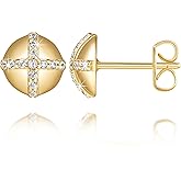 UUBUUCD Gold Plated Earrings for Women 14K Gold Plated Studs Earrings for Women Cubic Zirconia Stud Earring for Womens Studs Half-Sphere Shape and Unique X-Cut Sparkle CZ Stud Earring for Womens 8mm