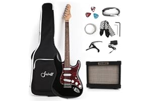 Fojill Full Size Beginner Kit Electric Guitar Guitars Set Starter Package with Amplifier, 600D Bag,Picks, Cable, Strap, Extra Strings (FSTS-30, Black)