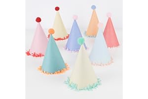Meri Meri Birthday Party Hats, Pack of 8 Bright and Colorful Cone Birthday Hats for Kids & Adults, Cone Party Hats