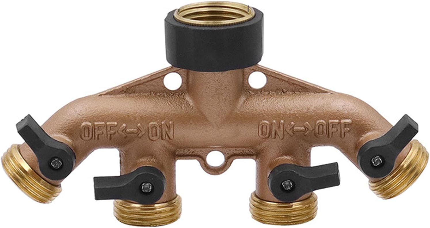 4 Way Brass Hose Splitter, 3/4" HeavyDuty Brass Garden Hose Splitter